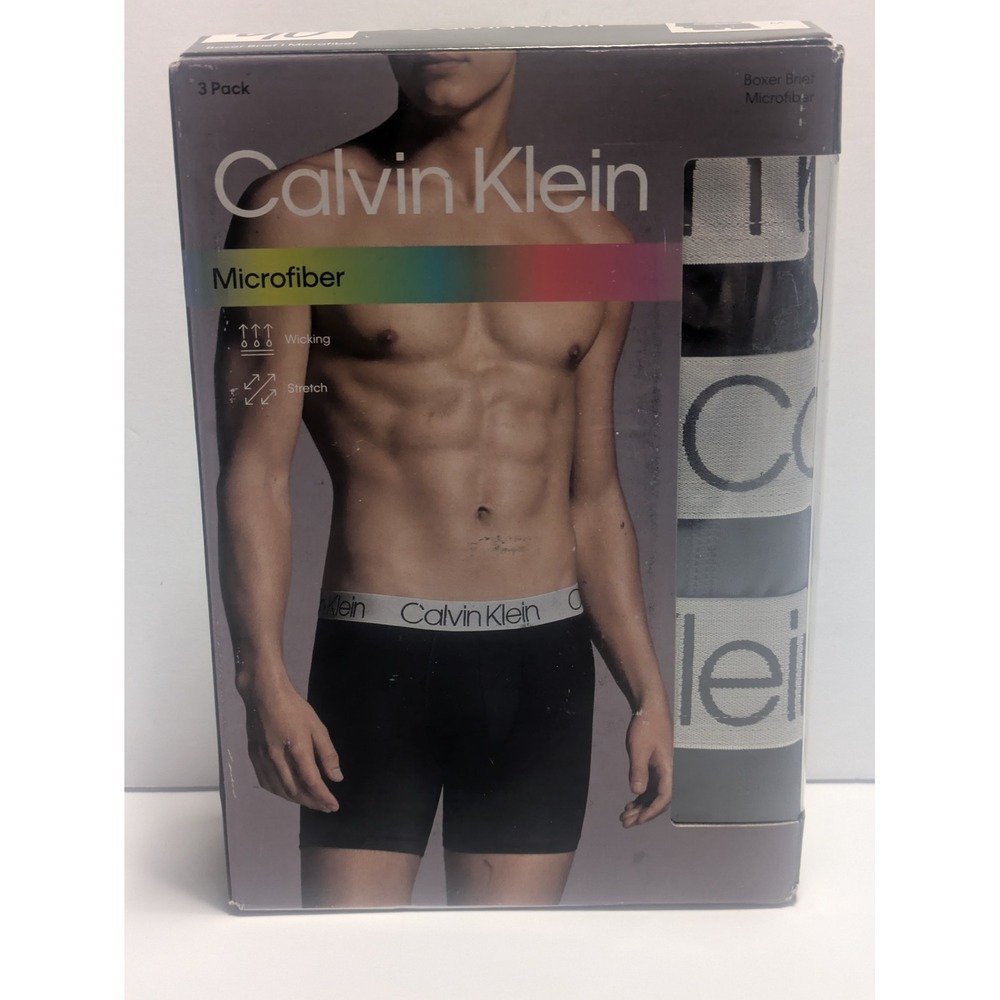 Calvin Klein Mens 3 Pack Microfiber Boxer Briefs Wicking Stretch Black Grey M